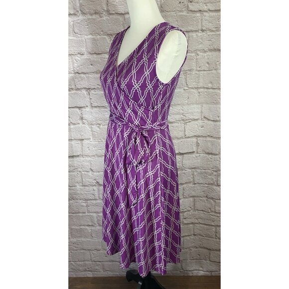 41 Hawthorn Medium Purple Gray Kassidy Wrap Fit Flare Geometric Dress 054 - Picture 8 of 15